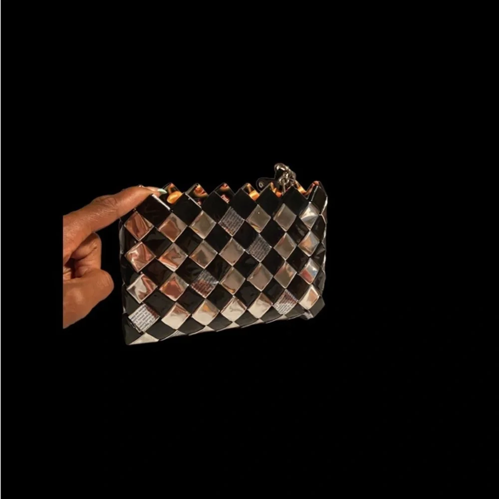 Nahui Ollin black and silver checker board wristlet